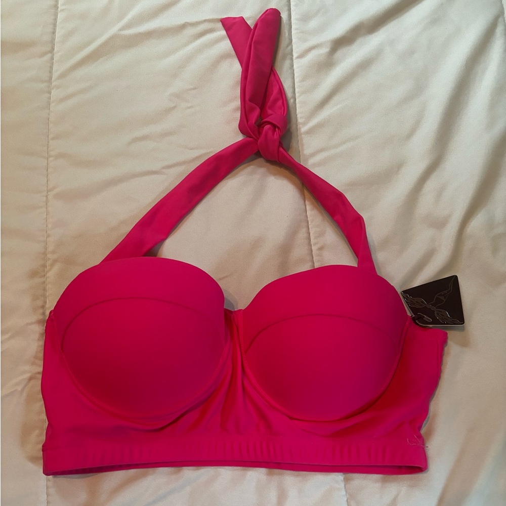 Cherry cat pink retro bikini top size L NWT